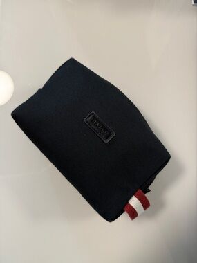 Bally Black Canvas Toiletry Pouch with Classic Red and White Tab